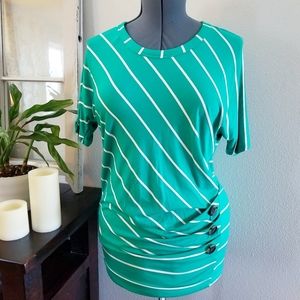 Boutique Dolman striped green white shirt button size medium